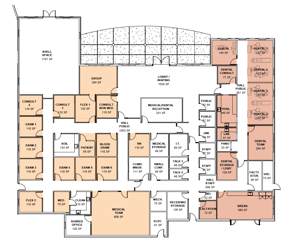 Architectural floor plan of the new Up Valley health center