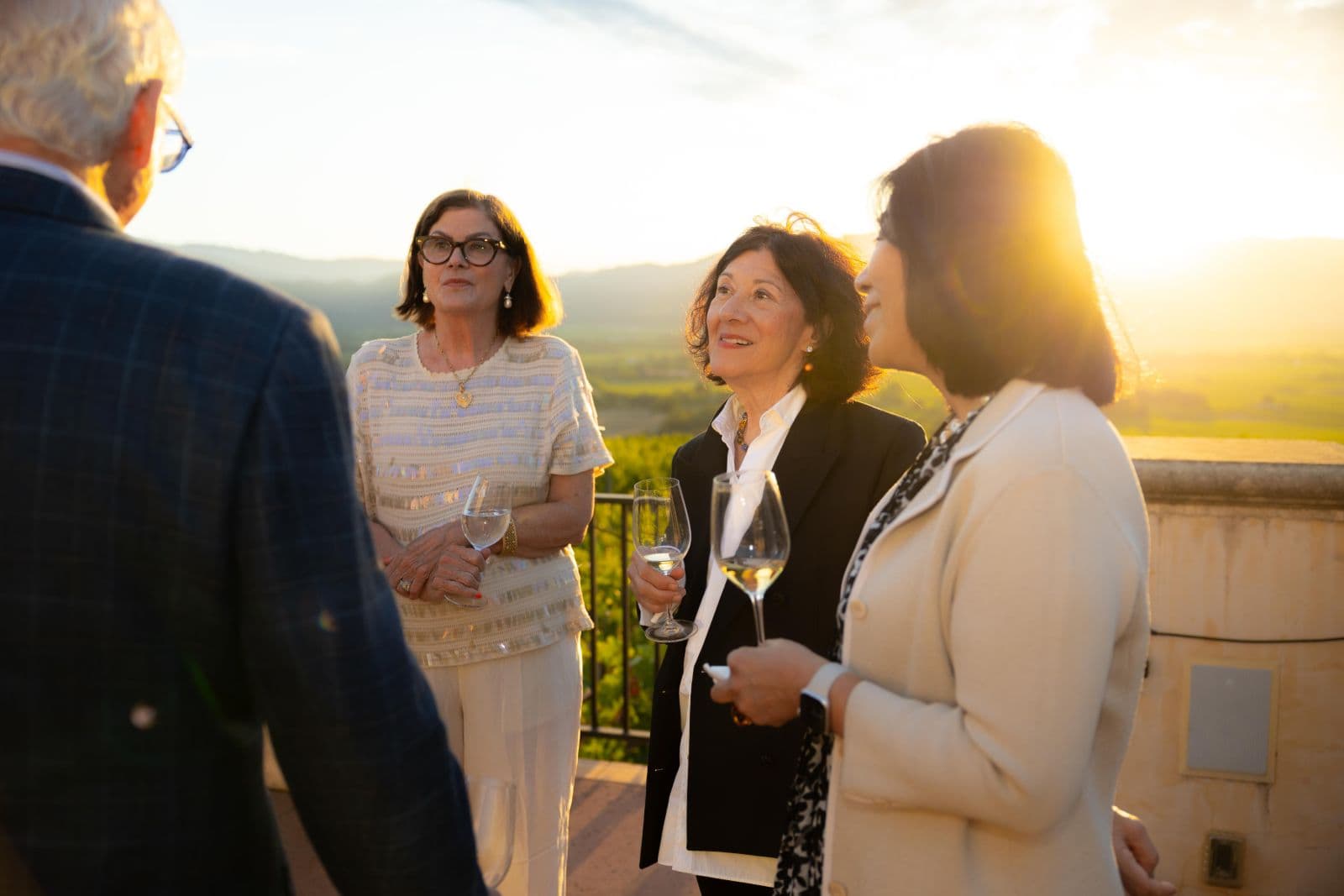 Guests in conversation over dinner